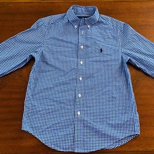 Boys Ralph Lauren Long Sleeve Checkered Blue Button Down Shirt Size M 10-12